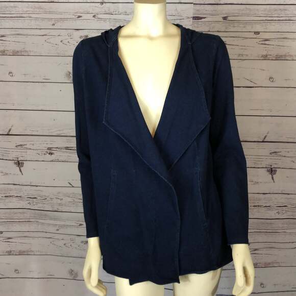 NWT J. Jill Pure Jill Soft & Light Indigo Knit Draped Hooded Jacket size small - Picture 8 of 12